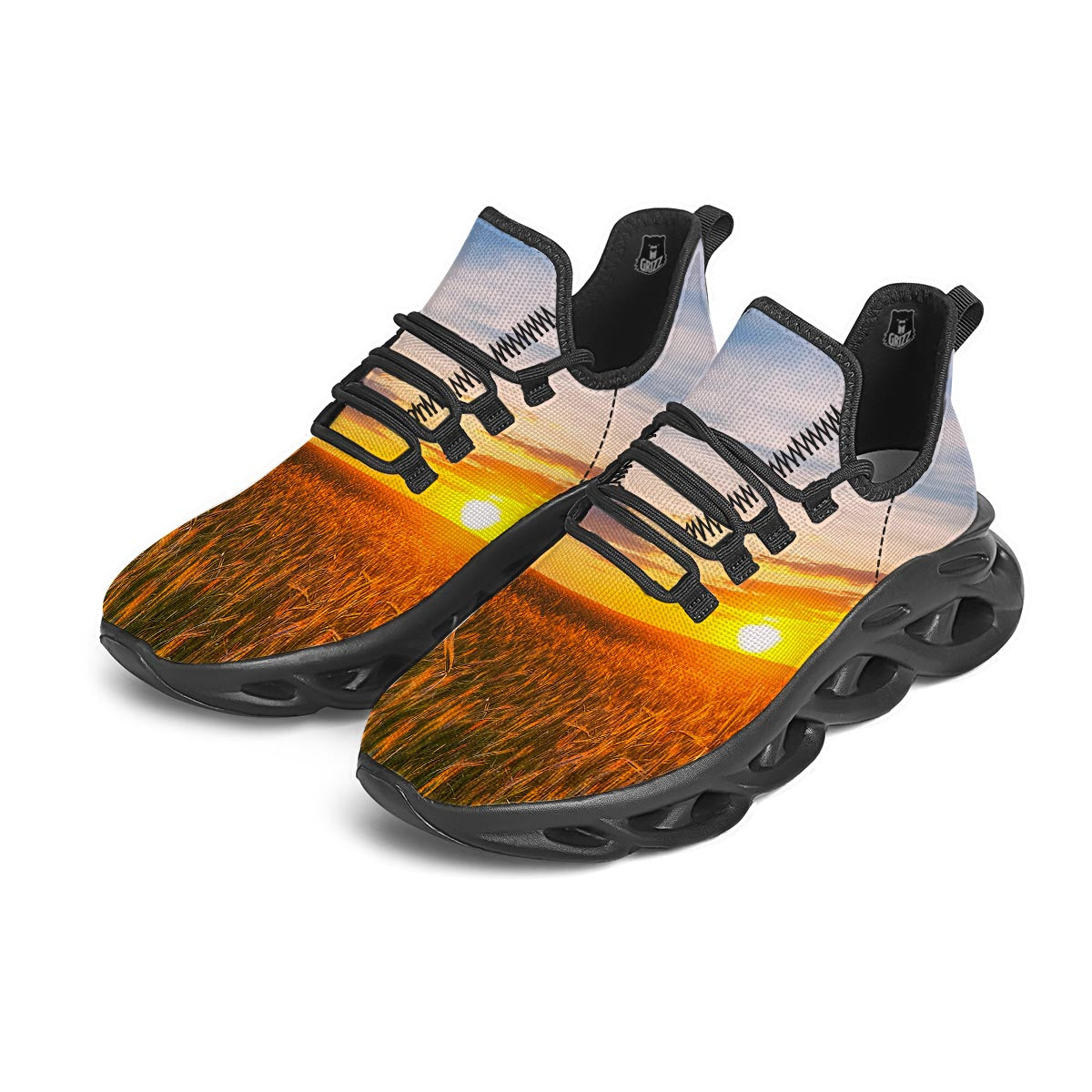 Field Sunrise Print Black Running Shoes-grizzshop
