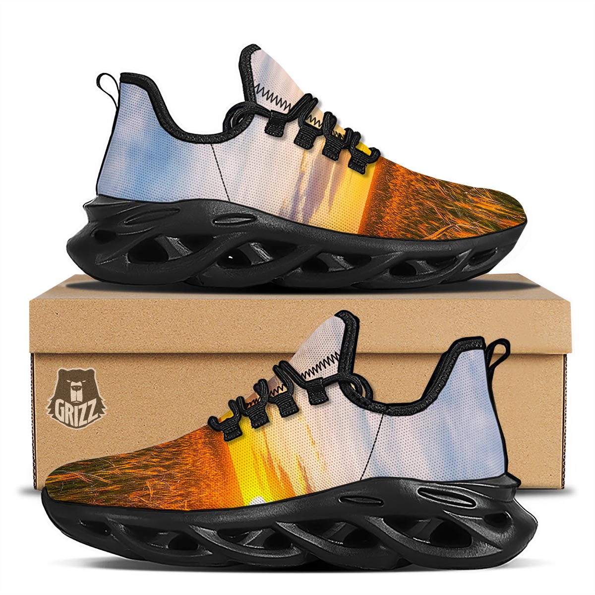 Field Sunrise Print Black Running Shoes-grizzshop