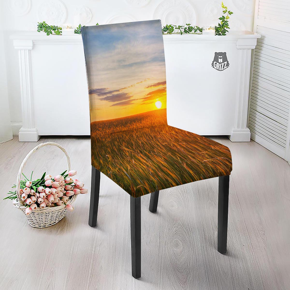 Field Sunrise Print Dining Chair Slipcover-grizzshop