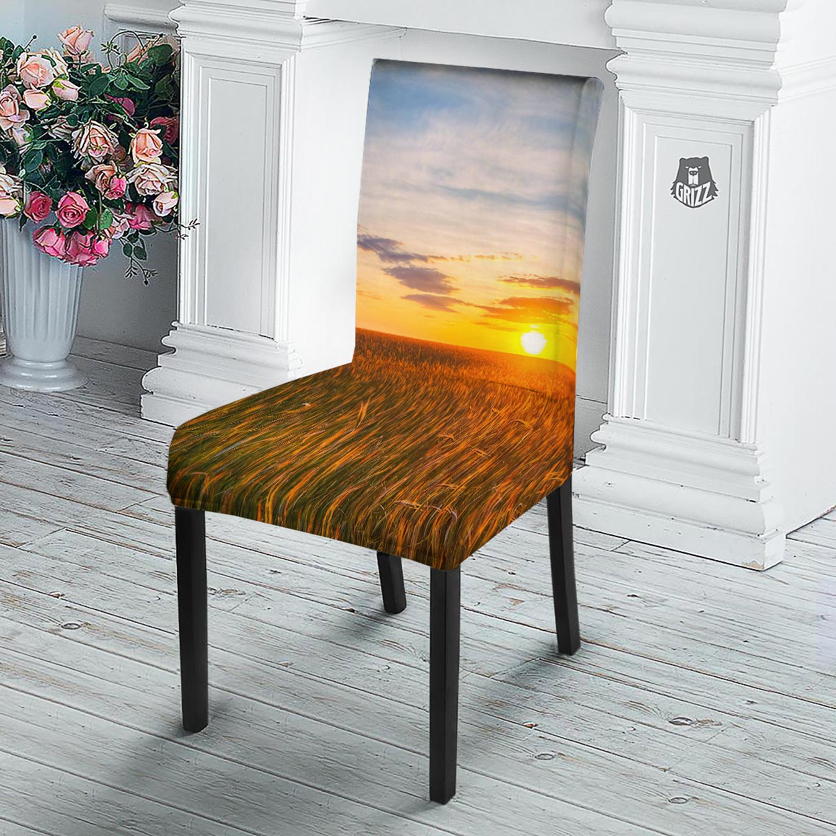 Field Sunrise Print Dining Chair Slipcover-grizzshop