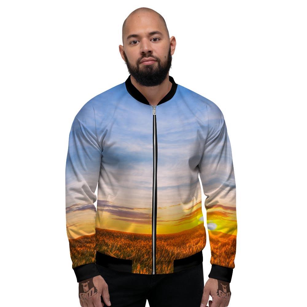 Field Sunrise Print Men's Bomber Jacket-grizzshop