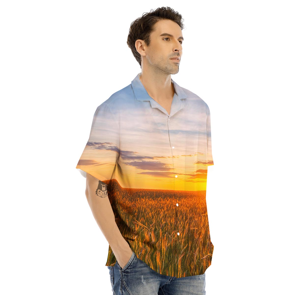 Field Sunrise Print Men's Hawaiian Shirt-grizzshop