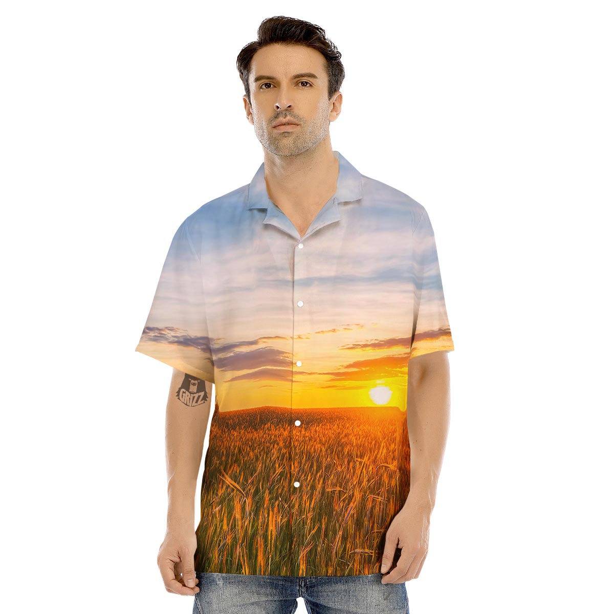 Field Sunrise Print Men's Hawaiian Shirt-grizzshop
