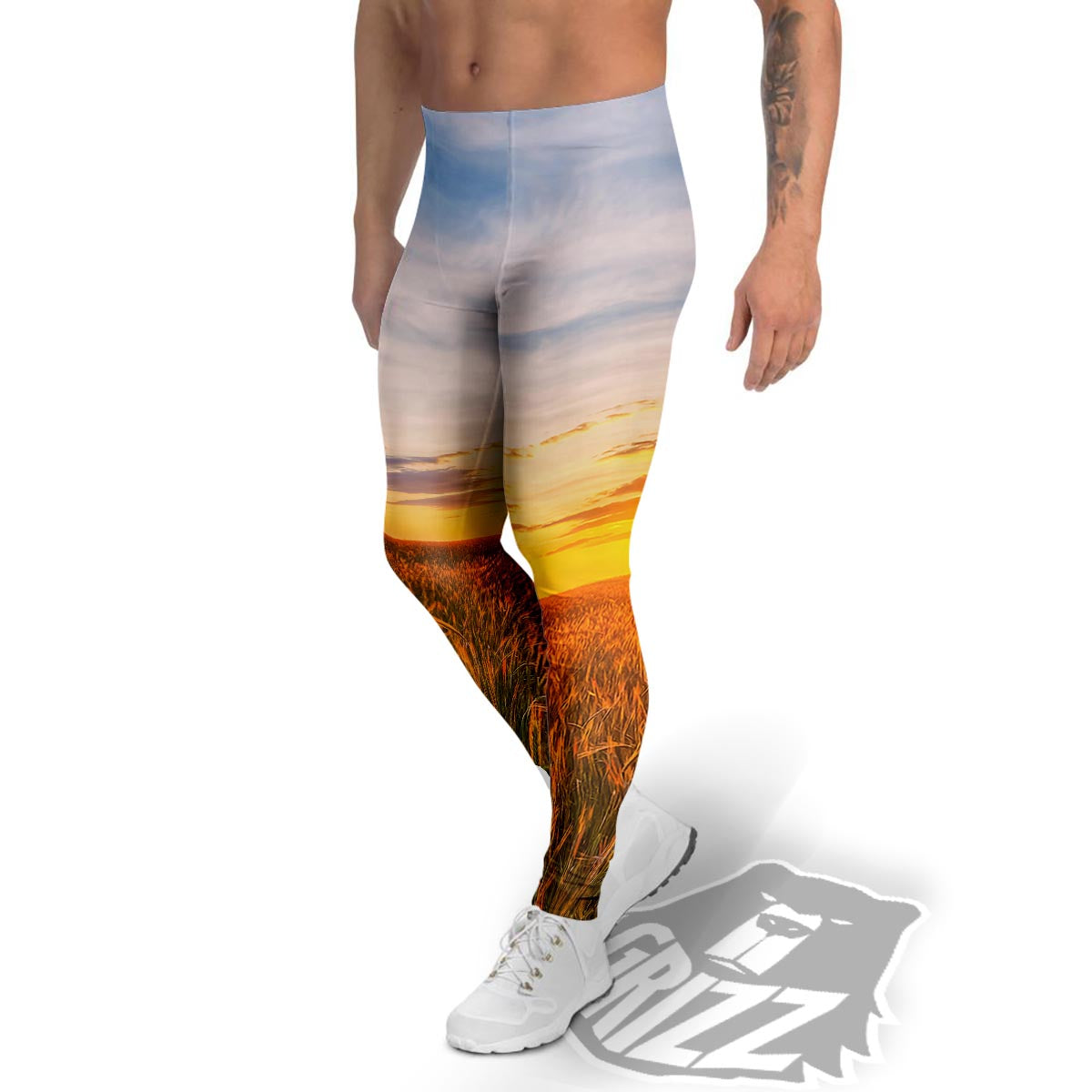 Field Sunrise Print Men's Leggings-grizzshop