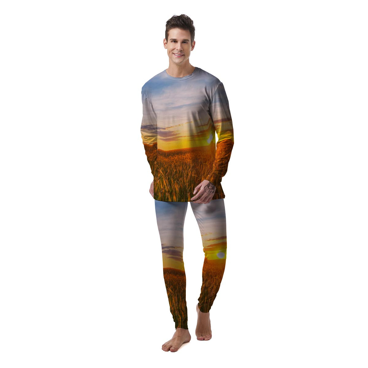 Field Sunrise Print Men's Pajamas-grizzshop