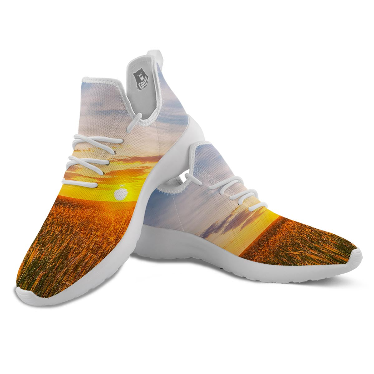 Field Sunrise Print White Athletic Shoes-grizzshop