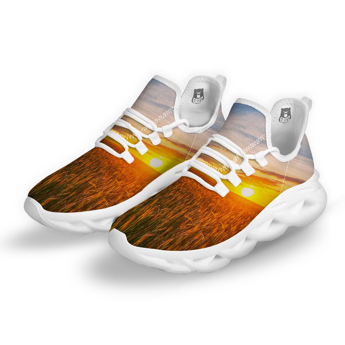 Field Sunrise Print White Running Shoes-grizzshop