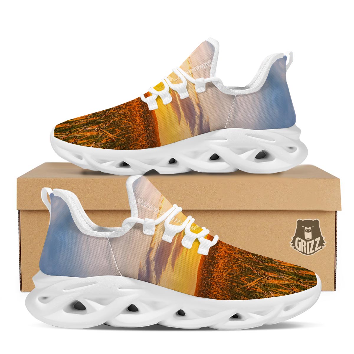 Field Sunrise Print White Running Shoes-grizzshop