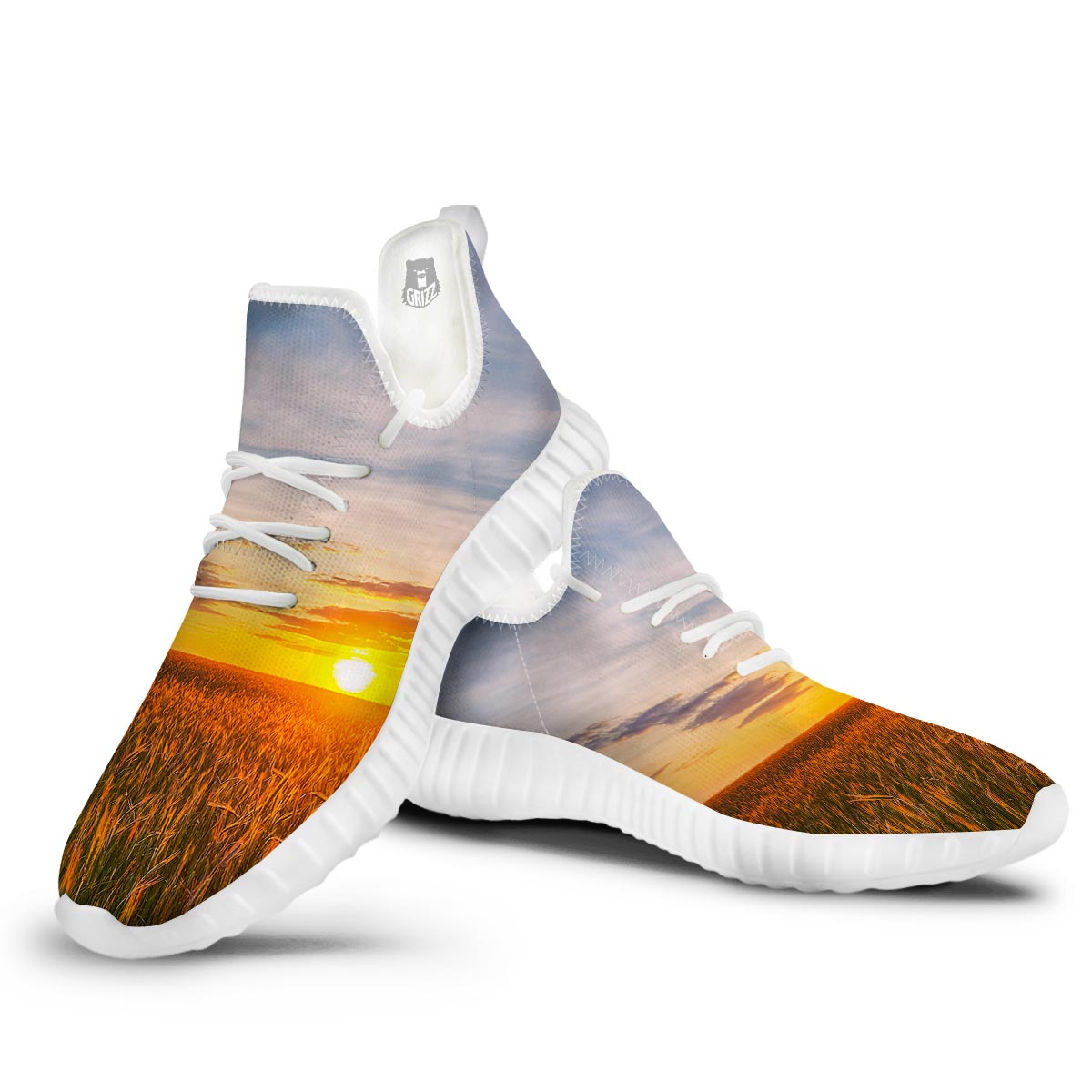 Field Sunrise Print White Walking Shoes-grizzshop