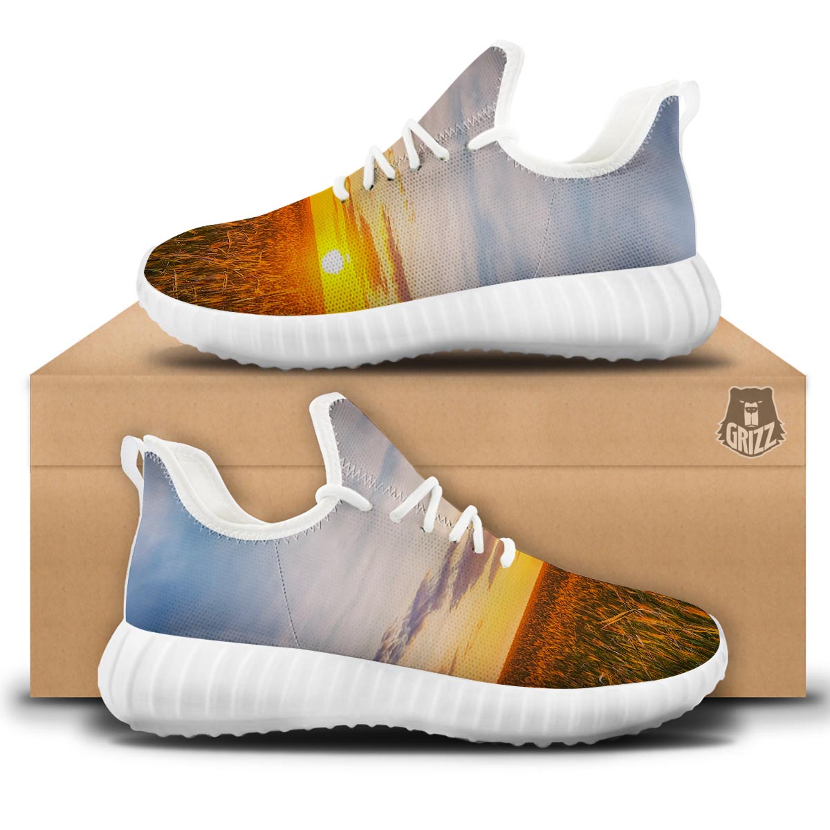 Field Sunrise Print White Walking Shoes-grizzshop