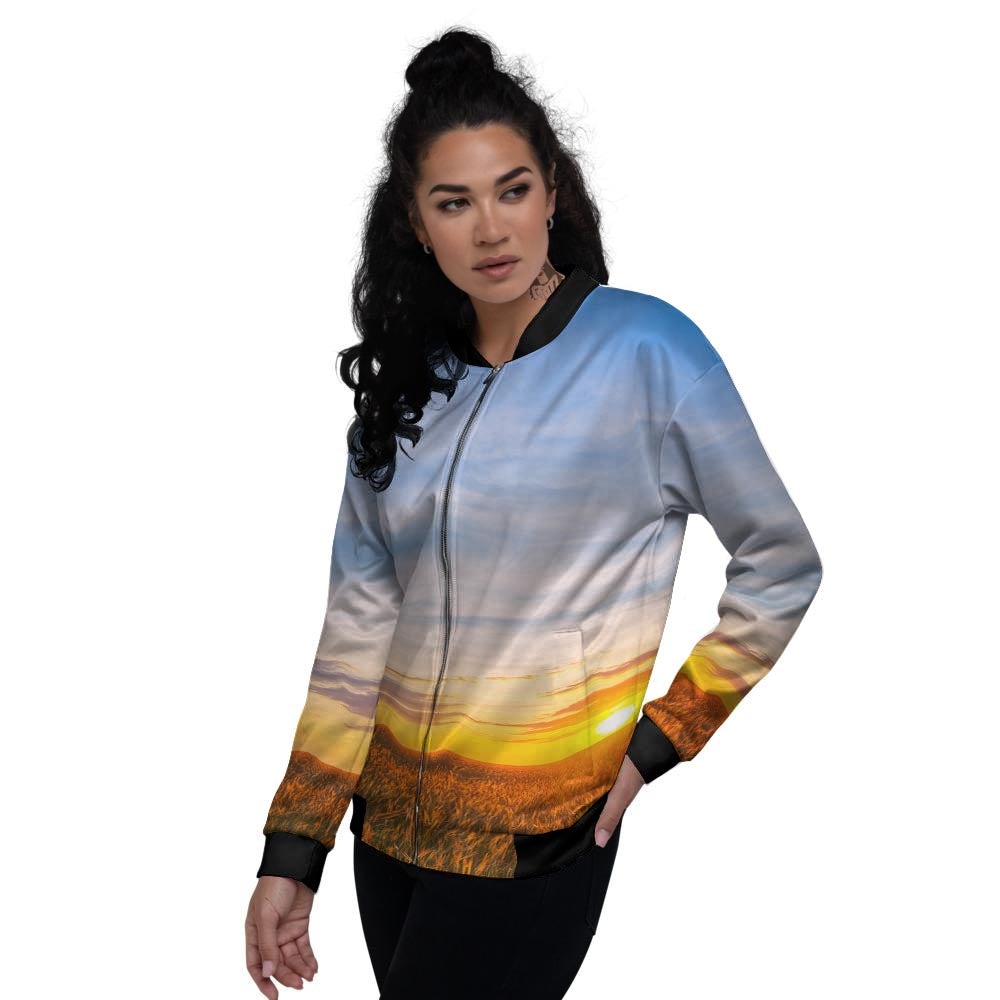Field Sunrise Print Women's Bomber Jacket-grizzshop