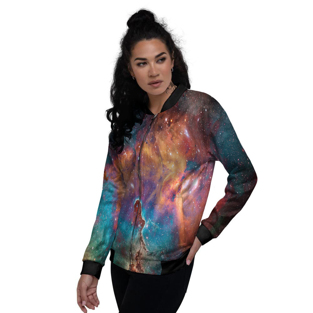Fiery Universe Nebula Galaxy Space Print Women's Bomber Jacket-grizzshop