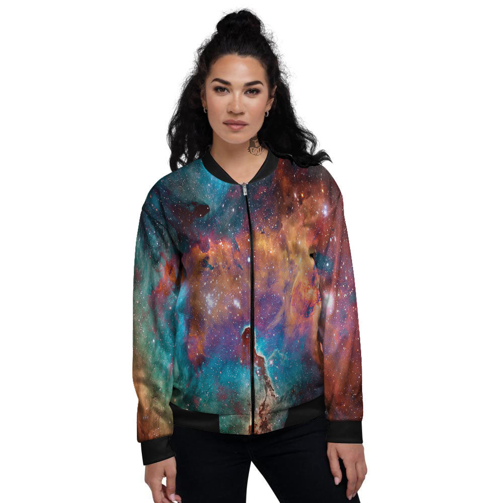 Fiery Universe Nebula Galaxy Space Print Women's Bomber Jacket-grizzshop