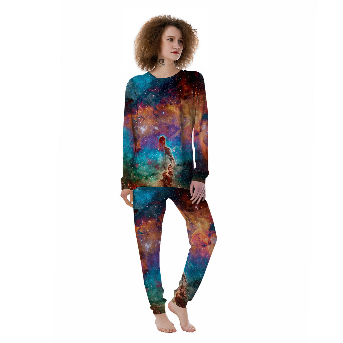 Fiery Universe Nebula Galaxy Space Print Women's Pajamas-grizzshop