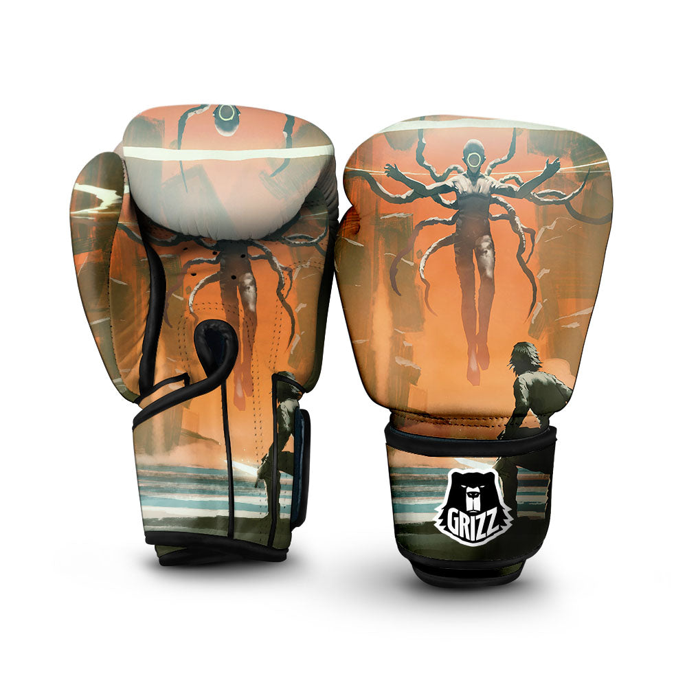 Fight With Alien Print Boxing Gloves-grizzshop