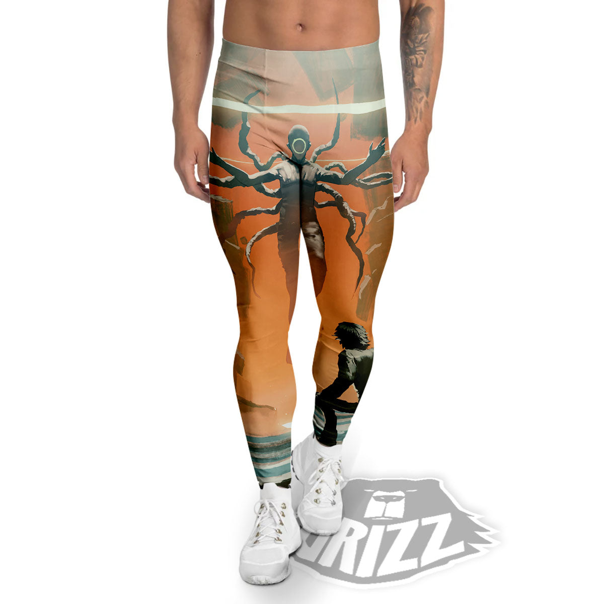 Fight With Alien Print Men's Leggings-grizzshop