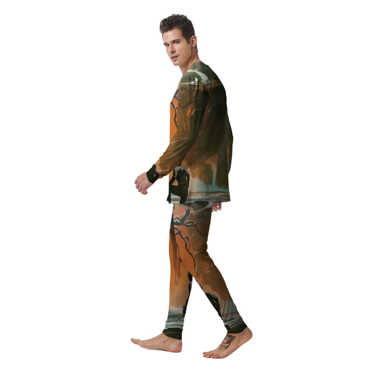 Fight With Alien Print Men's Pajamas-grizzshop