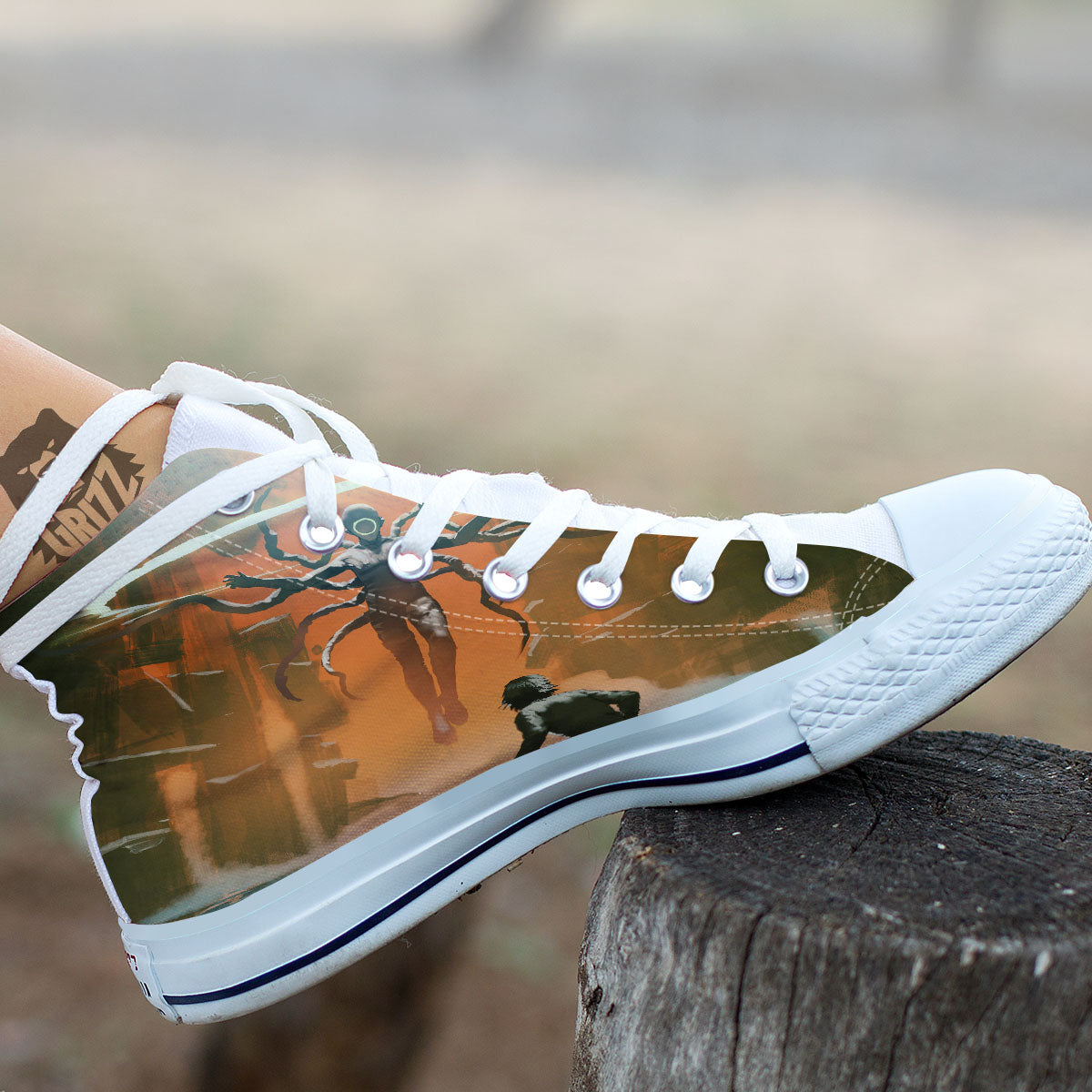 Fight With Alien Print White High Top Shoes-grizzshop