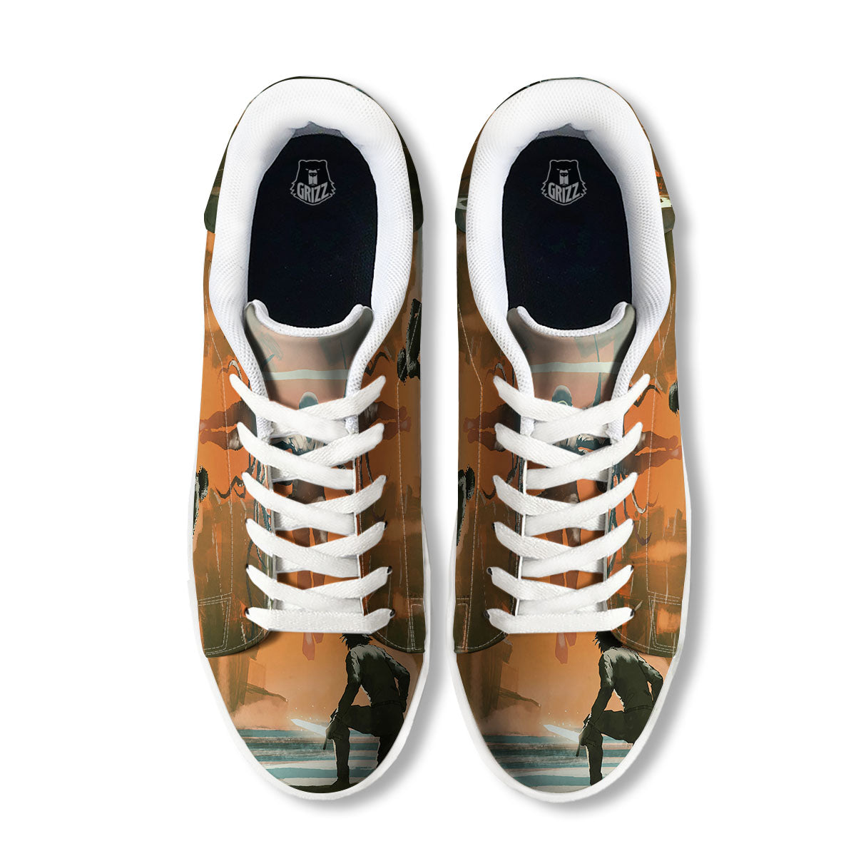 Fight With Alien Print White Low Top Sneakers-grizzshop