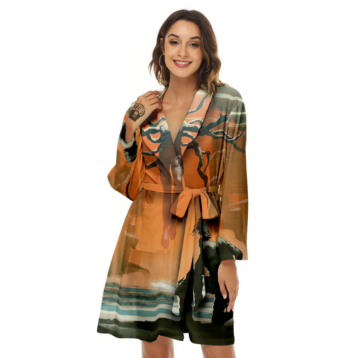 Fight With Alien Print Women's Robe-grizzshop