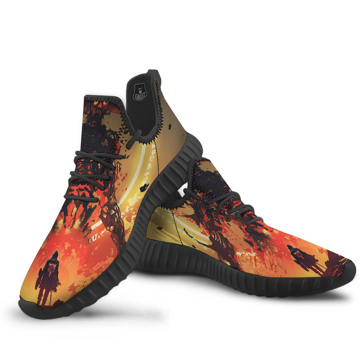 Fight With Demon Print Black Walking Shoes-grizzshop