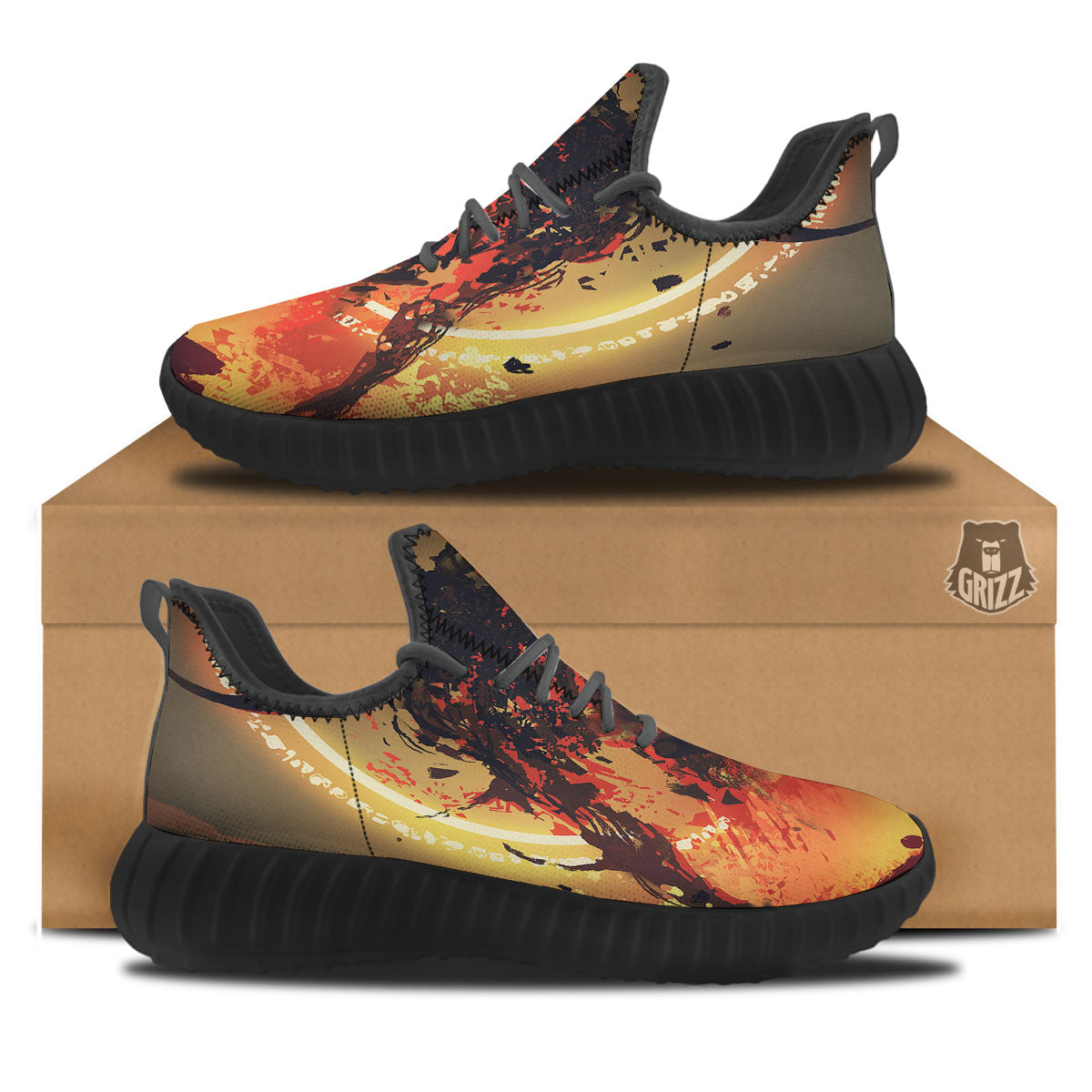 Fight With Demon Print Black Walking Shoes-grizzshop