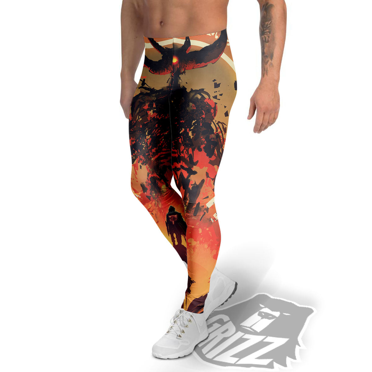 Fight With Demon Print Men's Leggings-grizzshop