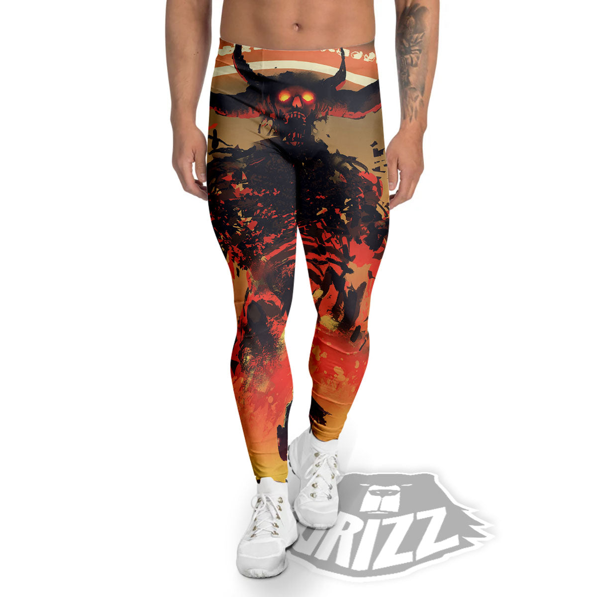 Fight With Demon Print Men's Leggings-grizzshop