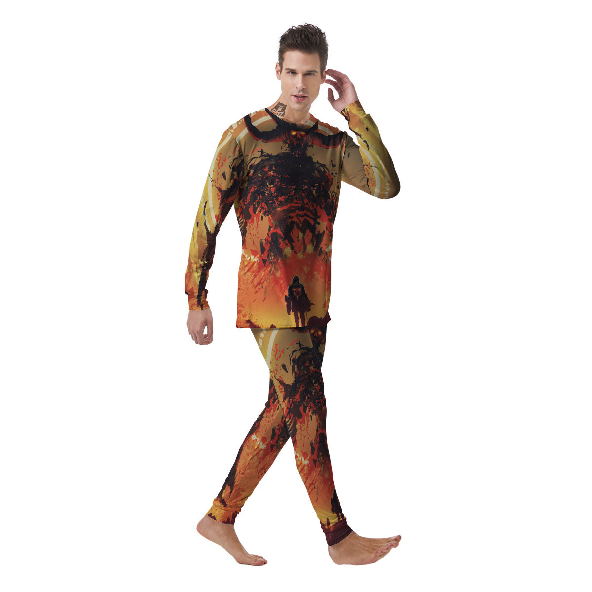 Fight With Demon Print Men's Pajamas-grizzshop