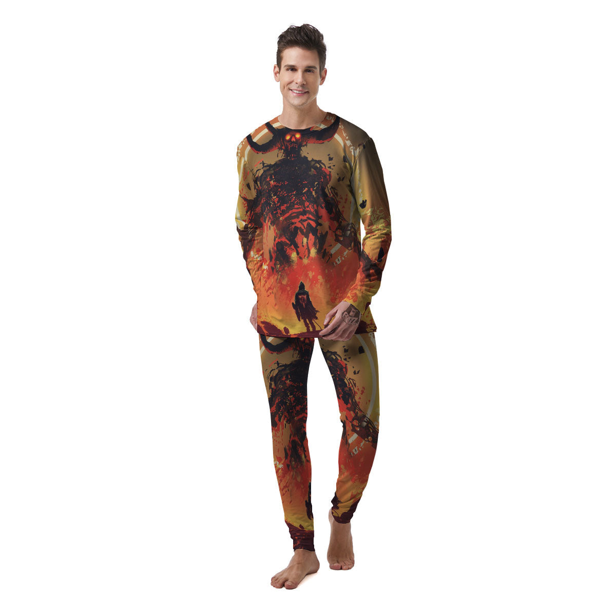 Fight With Demon Print Men's Pajamas-grizzshop