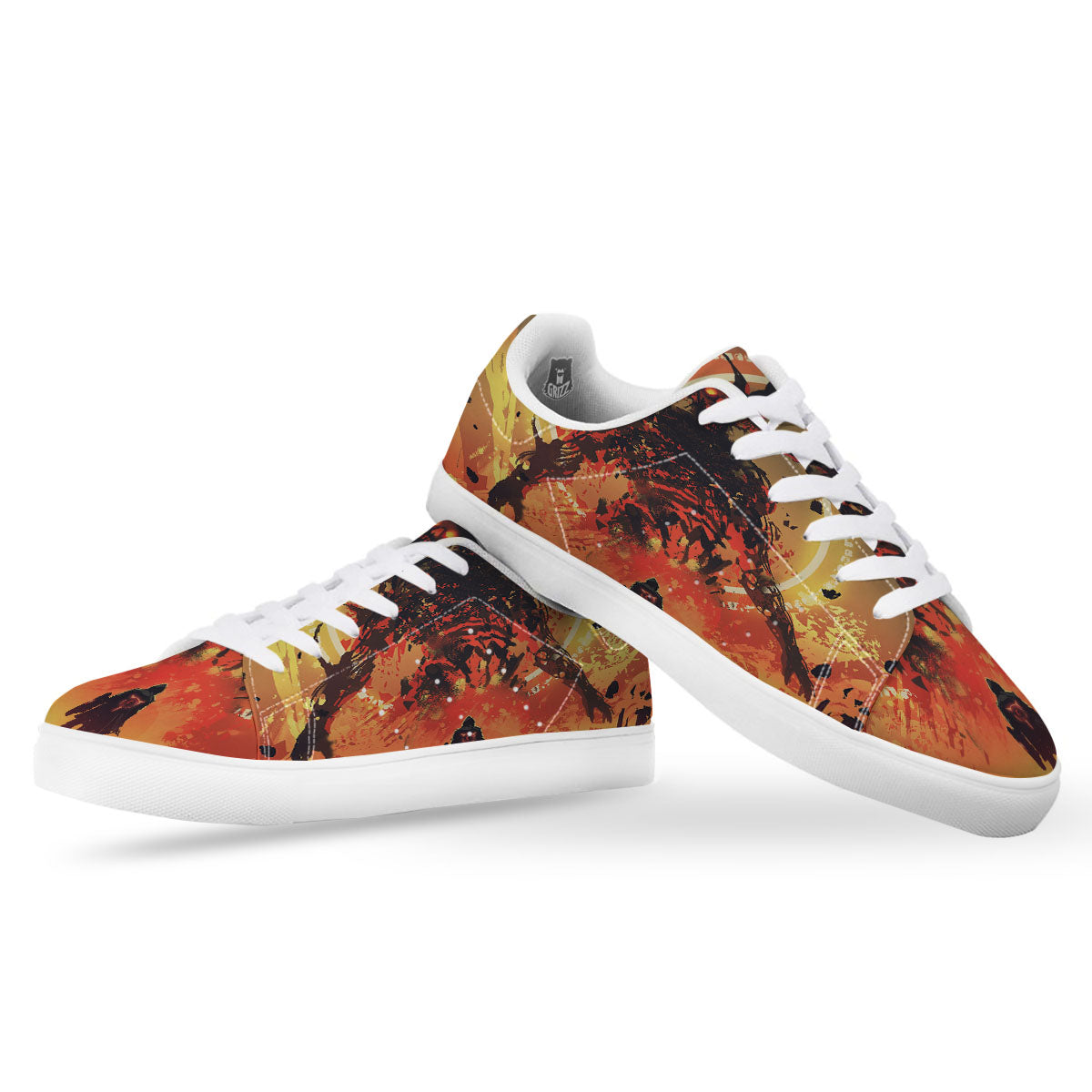 Fight With Demon Print White Low Top Sneakers-grizzshop