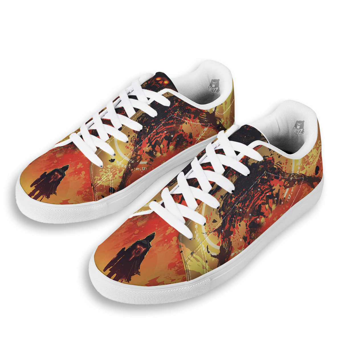 Fight With Demon Print White Low Top Sneakers-grizzshop