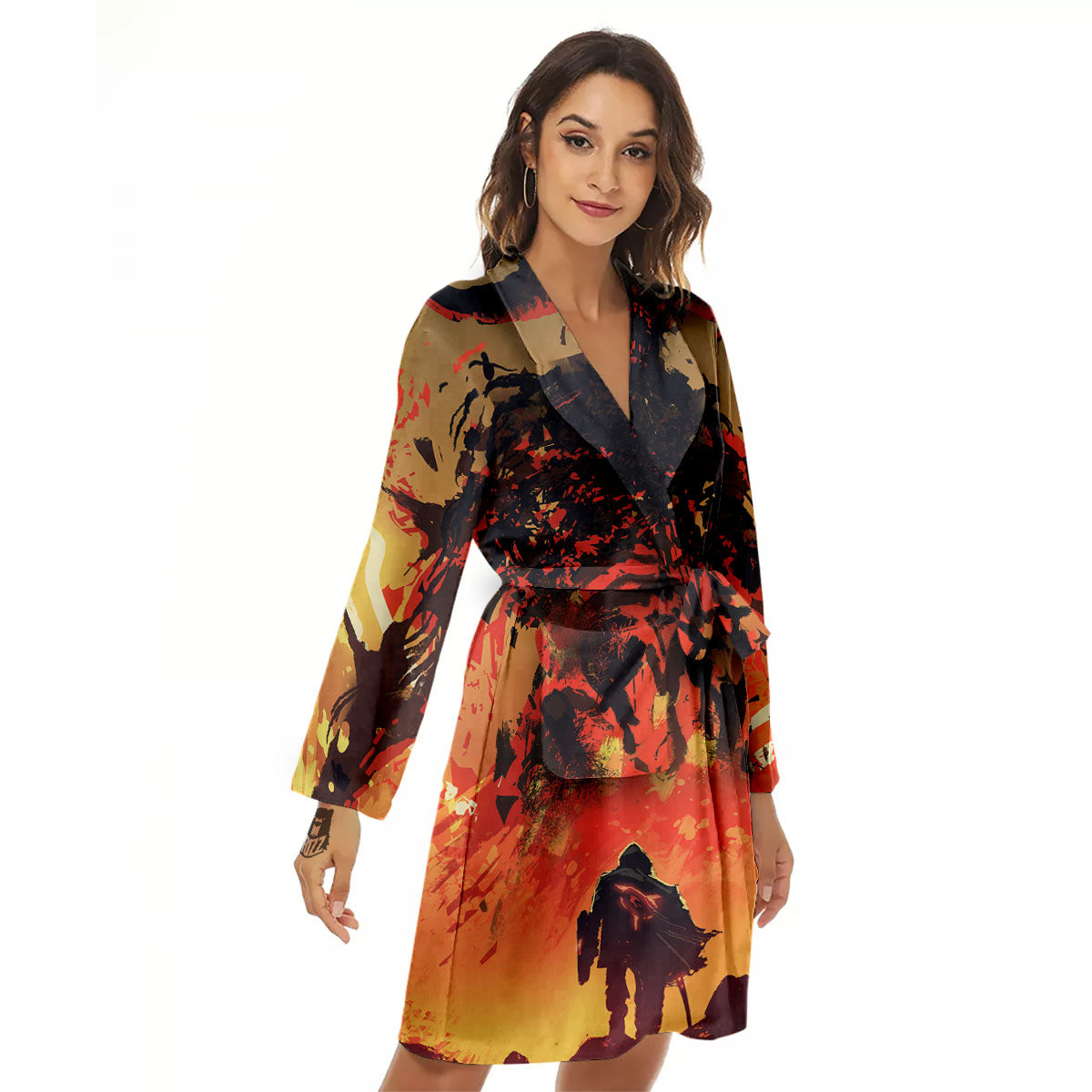 Fight With Demon Print Women's Robe-grizzshop