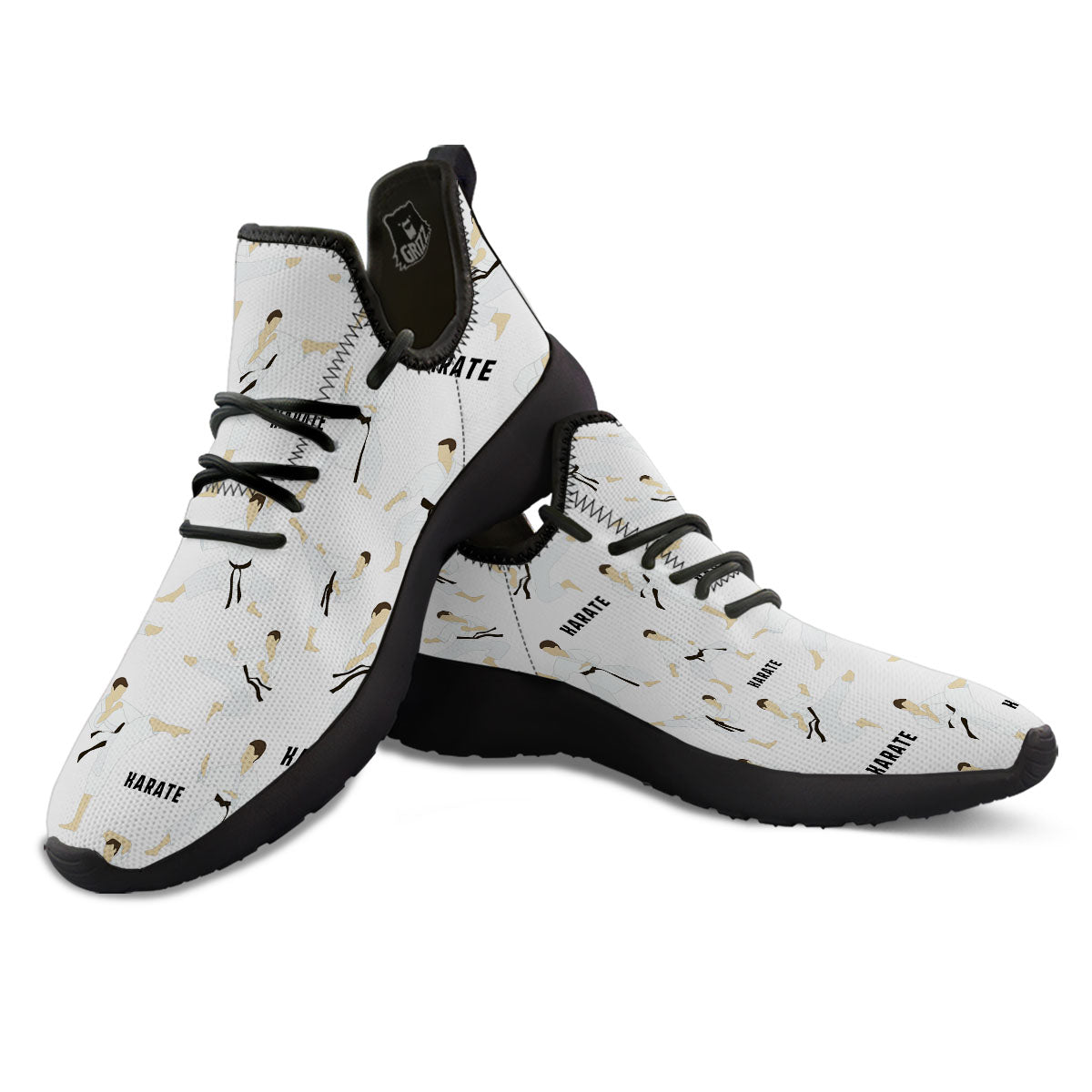 Fighter Karate Print Pattern Black Athletic Shoes-grizzshop