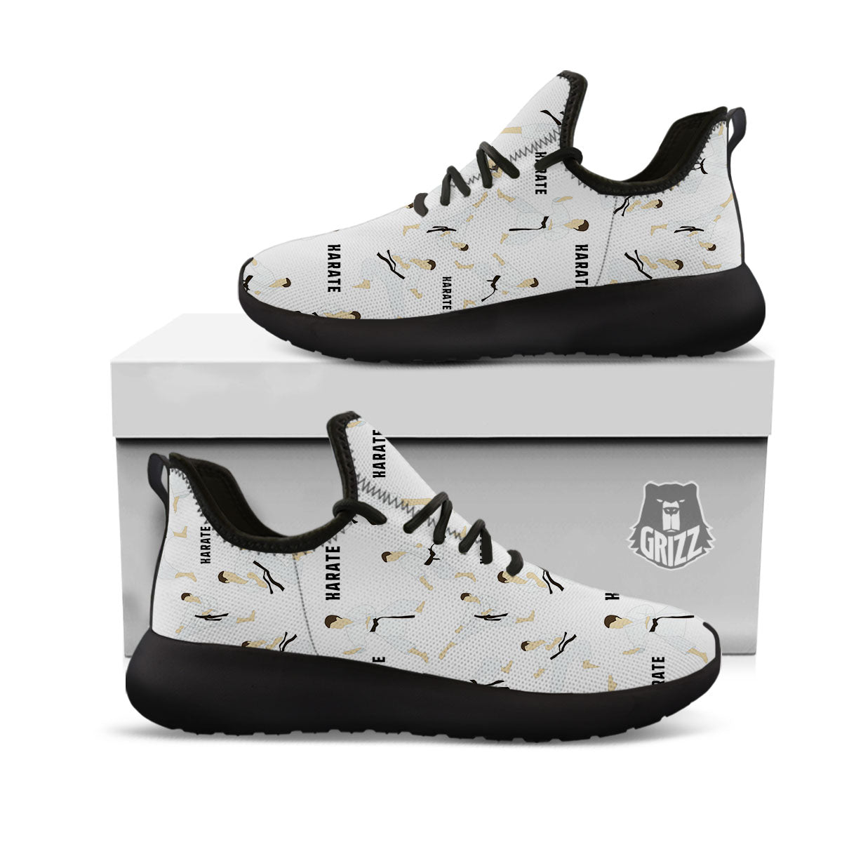 Fighter Karate Print Pattern Black Athletic Shoes-grizzshop