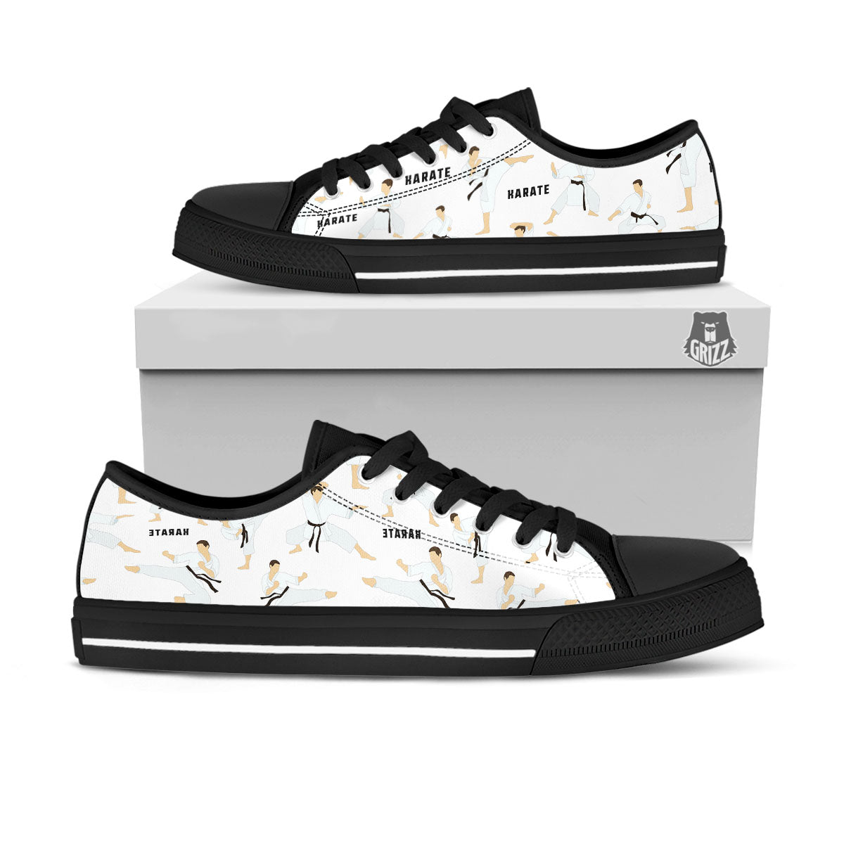 Fighter Karate Print Pattern Black Low Top Shoes-grizzshop