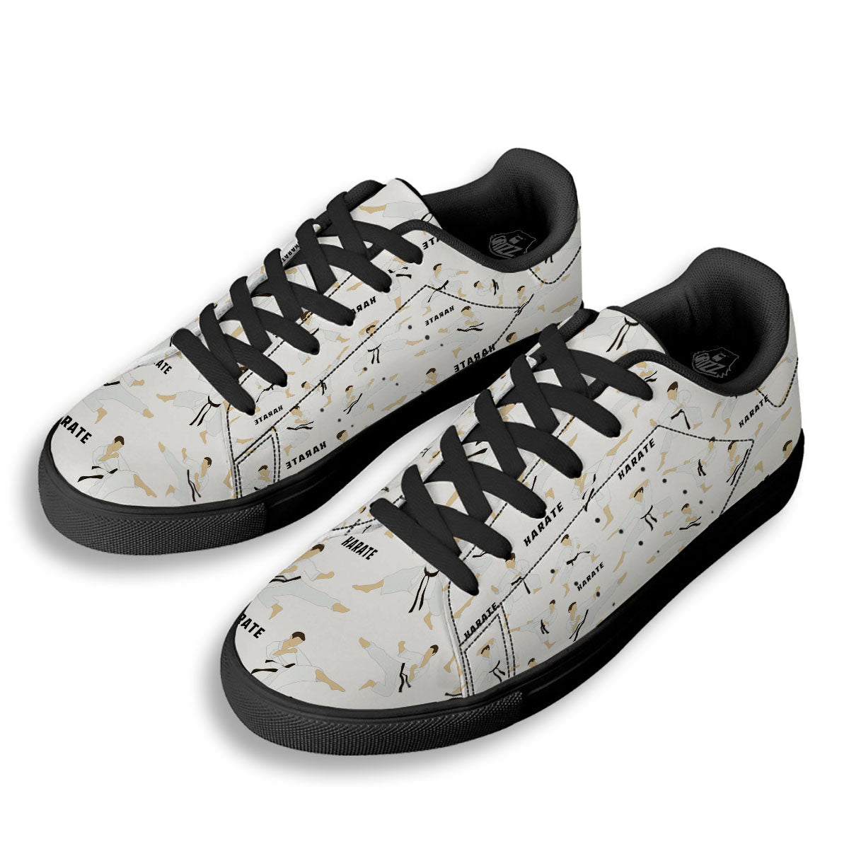 Fighter Karate Print Pattern Black Low Top Sneakers-grizzshop