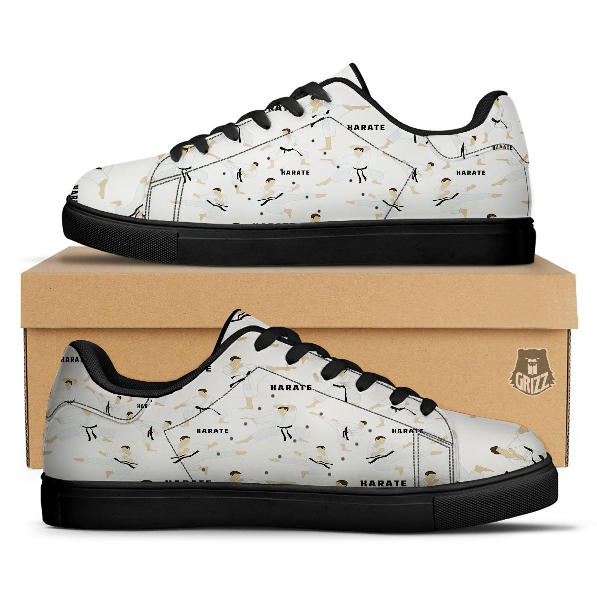 Fighter Karate Print Pattern Black Low Top Sneakers-grizzshop