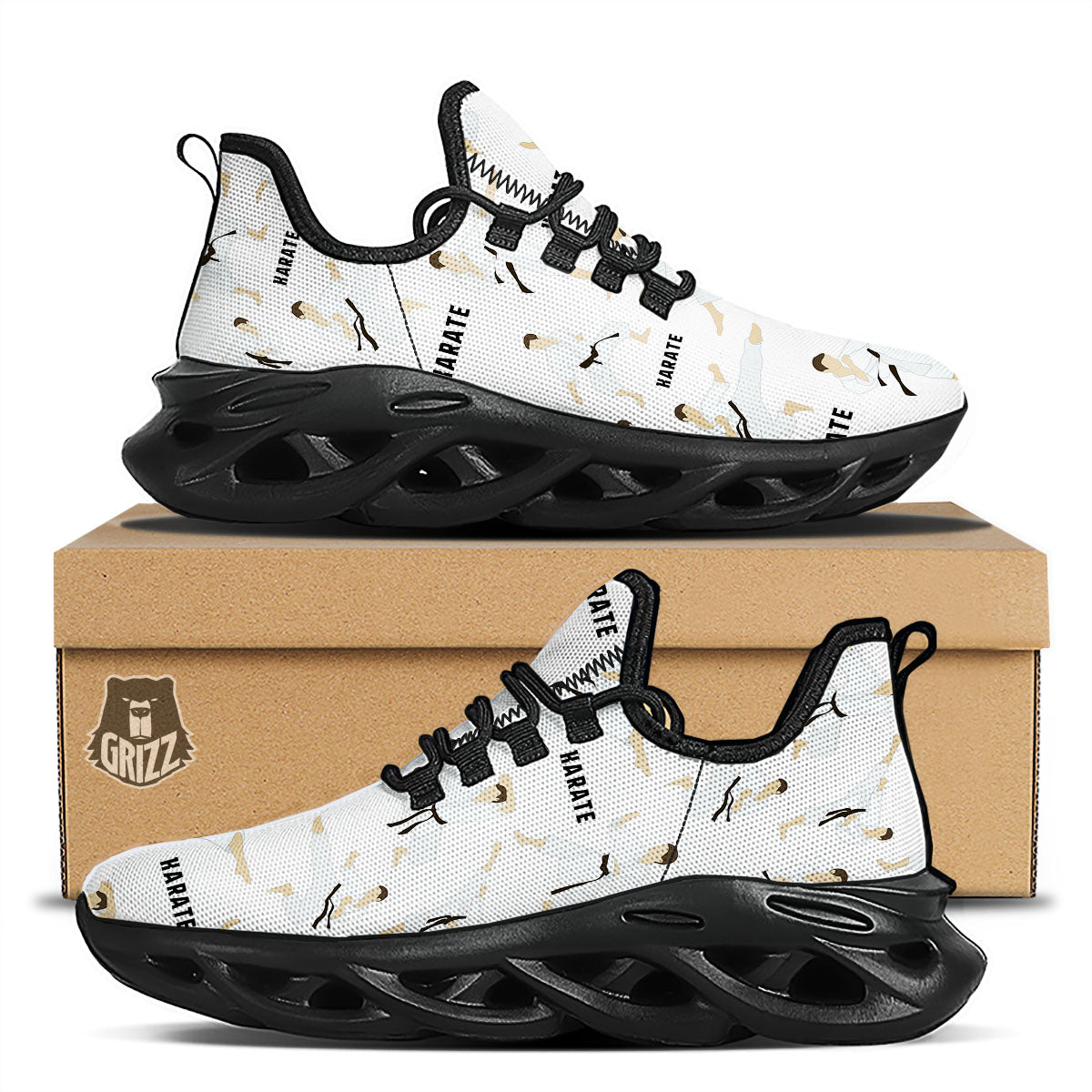 Fighter Karate Print Pattern Black Running Shoes-grizzshop