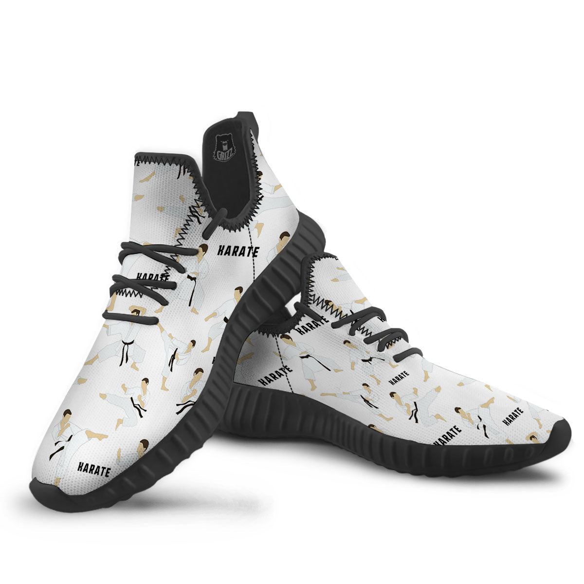 Fighter Karate Print Pattern Black Walking Shoes-grizzshop