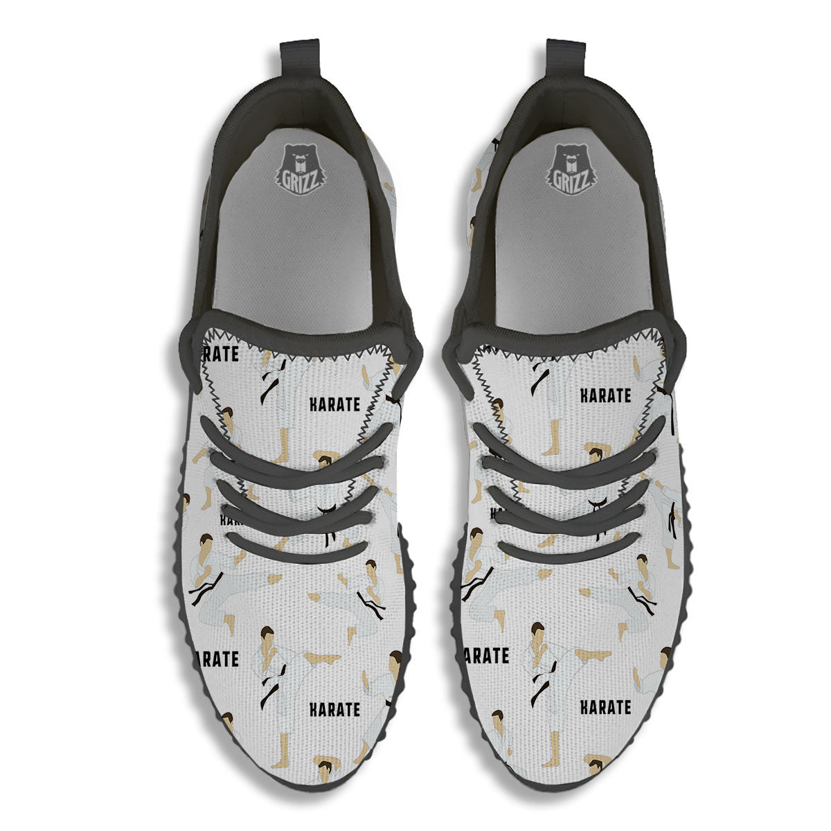 Fighter Karate Print Pattern Black Walking Shoes-grizzshop