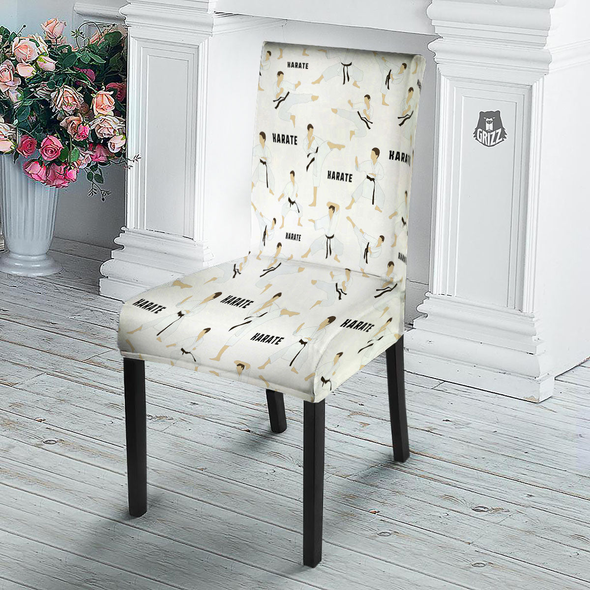 Fighter Karate Print Pattern Dining Chair Slipcover-grizzshop