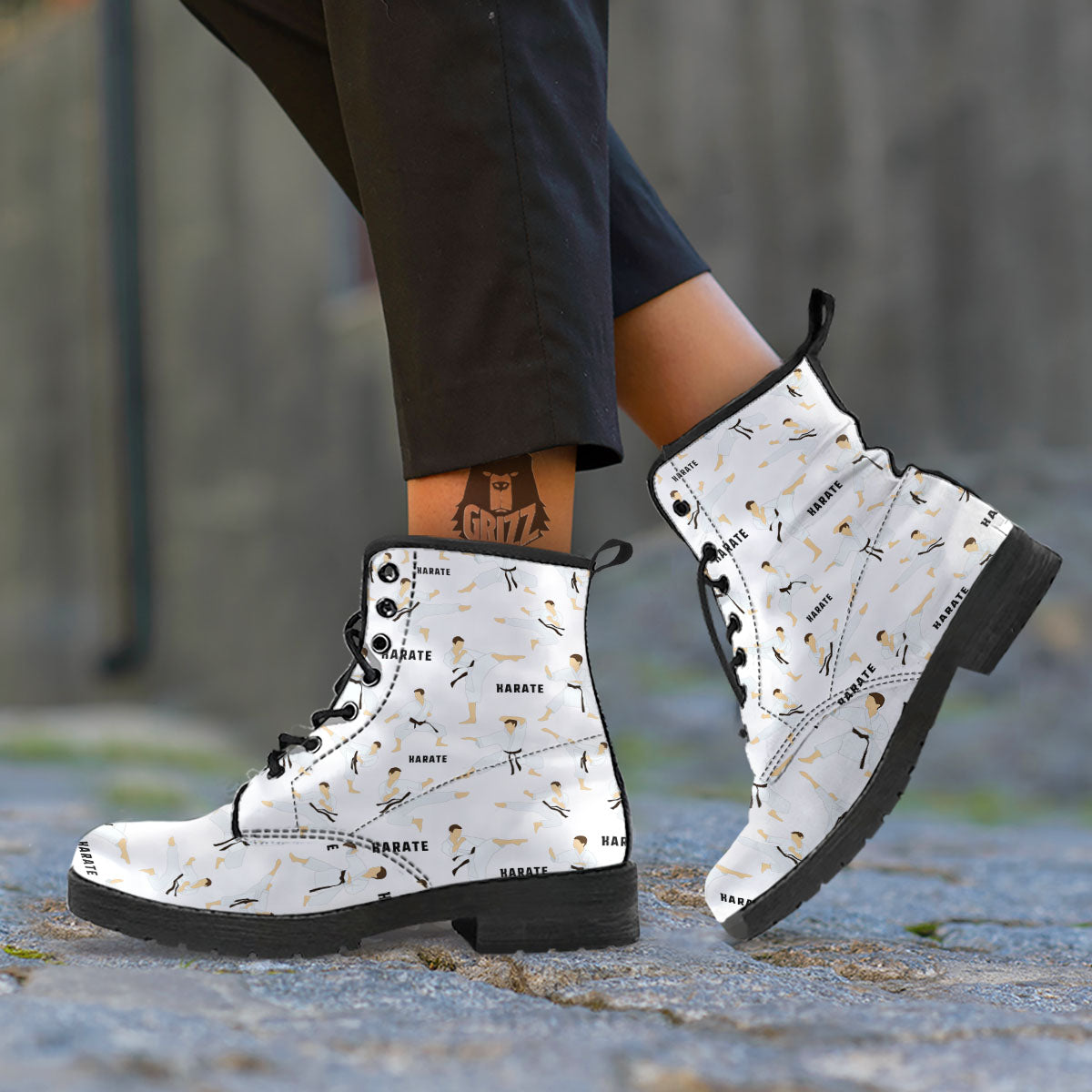 Fighter Karate Print Pattern Leather Boots-grizzshop