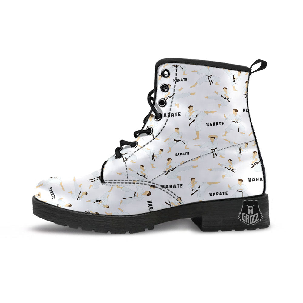 Fighter Karate Print Pattern Leather Boots-grizzshop