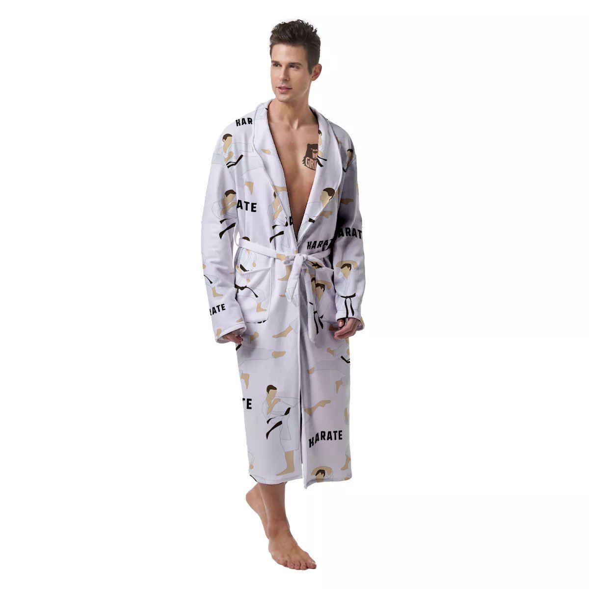 Fighter Karate Print Pattern Men's Robe-grizzshop
