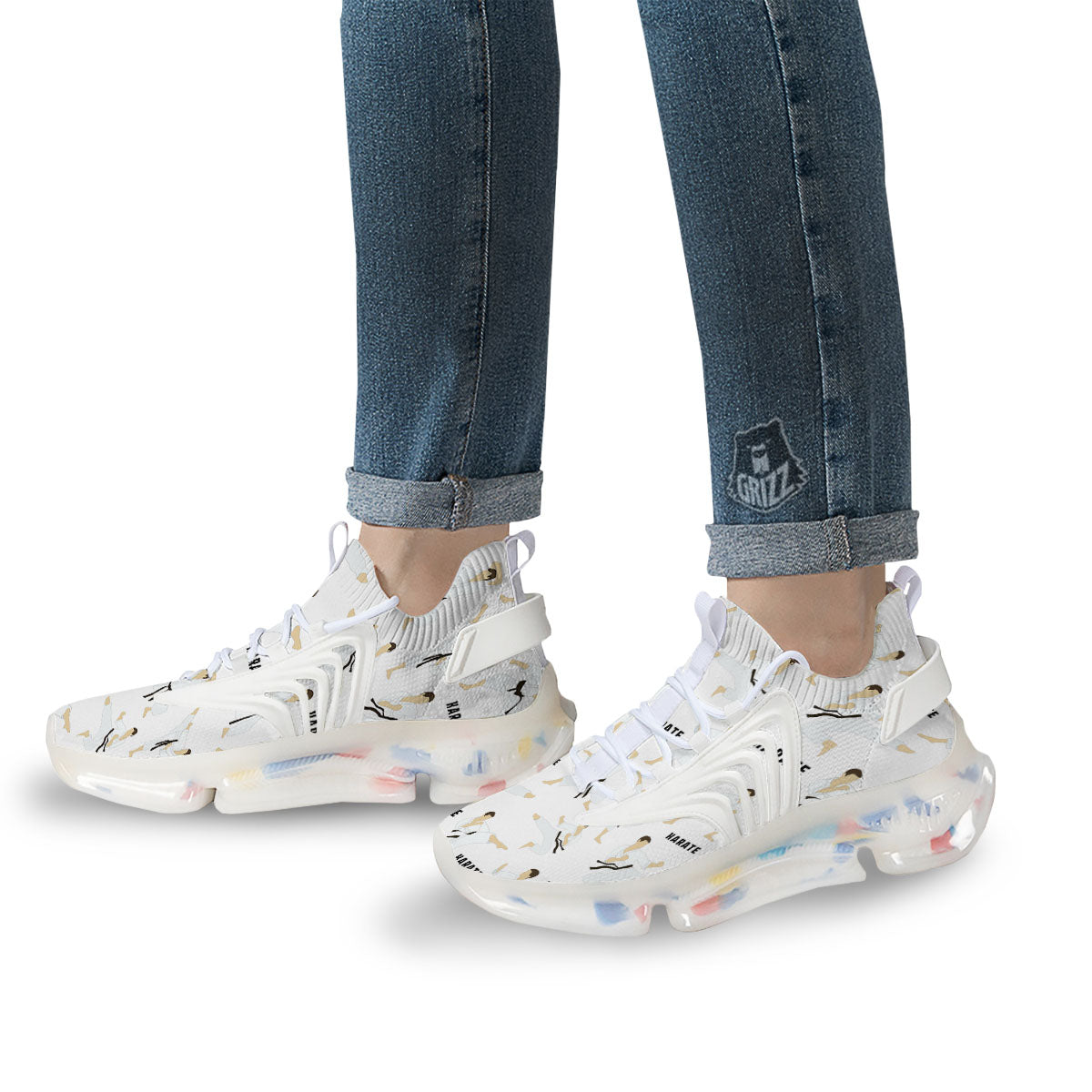 Fighter Karate Print Pattern White Gym Shoes-grizzshop