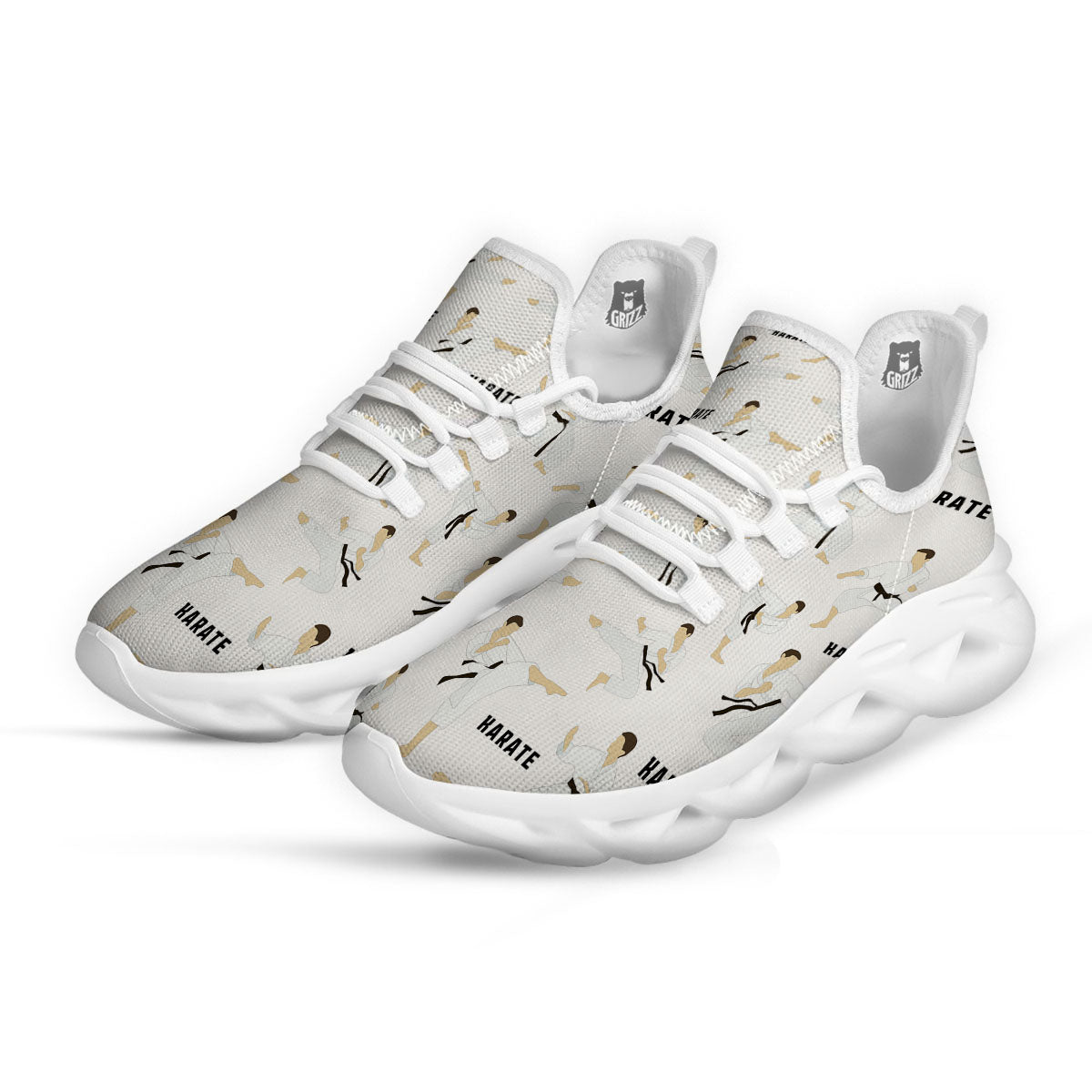 Fighter Karate Print Pattern White Running Shoes-grizzshop