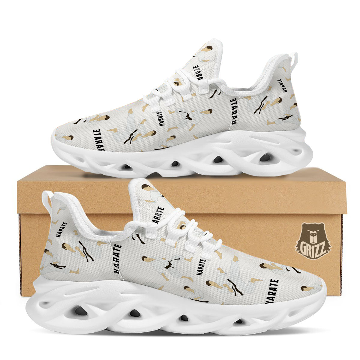 Fighter Karate Print Pattern White Running Shoes-grizzshop
