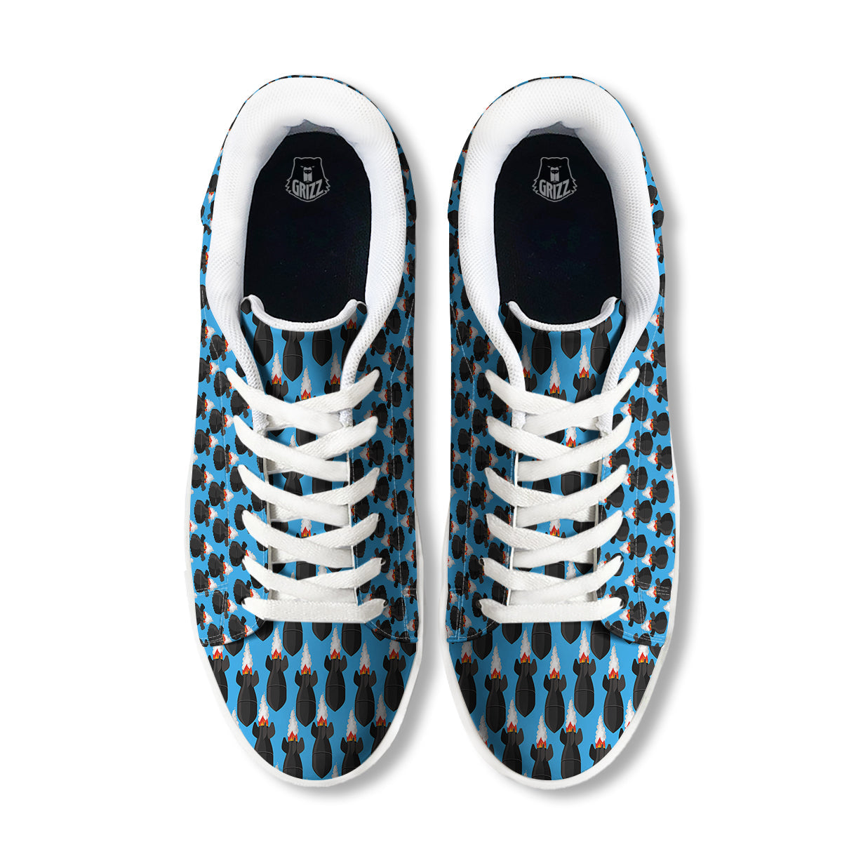 Fighting Rocket Air Bomb Print Pattern White Low Top Sneakers-grizzshop