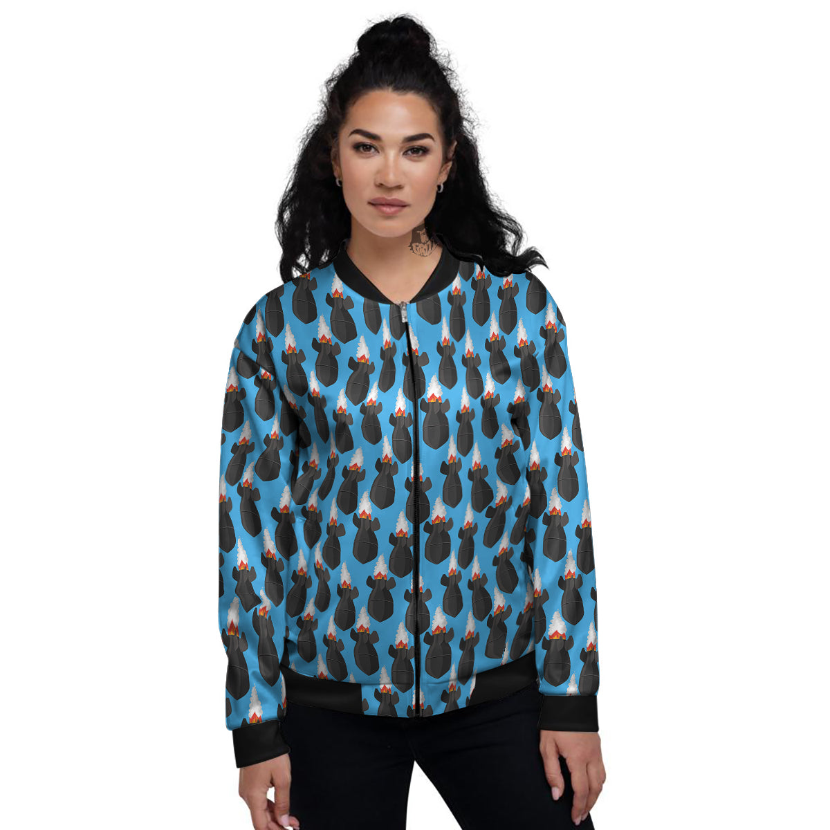 Fighting Rocket Air Bomb Print Pattern Women's Bomber Jacket-grizzshop
